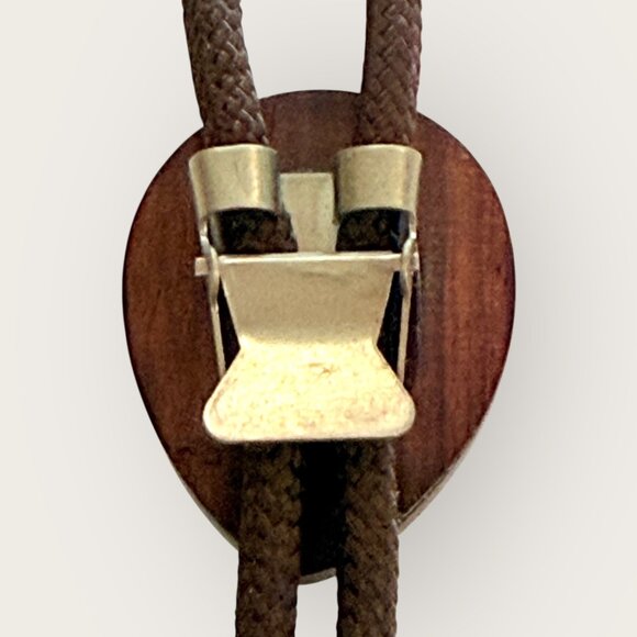 Western Bolo Tie With Wood Slide & Gold Tips Southwestern - Picture 3 of 5